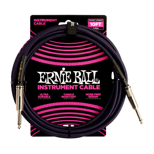 Ernie Ball 導線 10ft 編織系列 II頭 黑紫編織 P06393