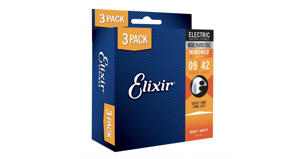 超值限量｜Elixir 三包裝套裝電吉他弦Nanoweb 09-42 16540