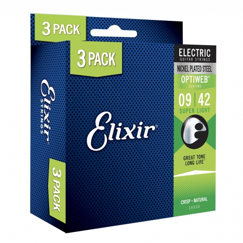 超值限量｜Elixir 三包裝 電吉他弦 Optiweb 09-42 16550
