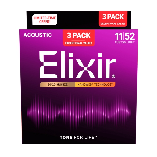 Elixir 三包裝 木吉他弦 11-52 Nanoweb 薄包覆 黃銅 80/20 Bronze 16564