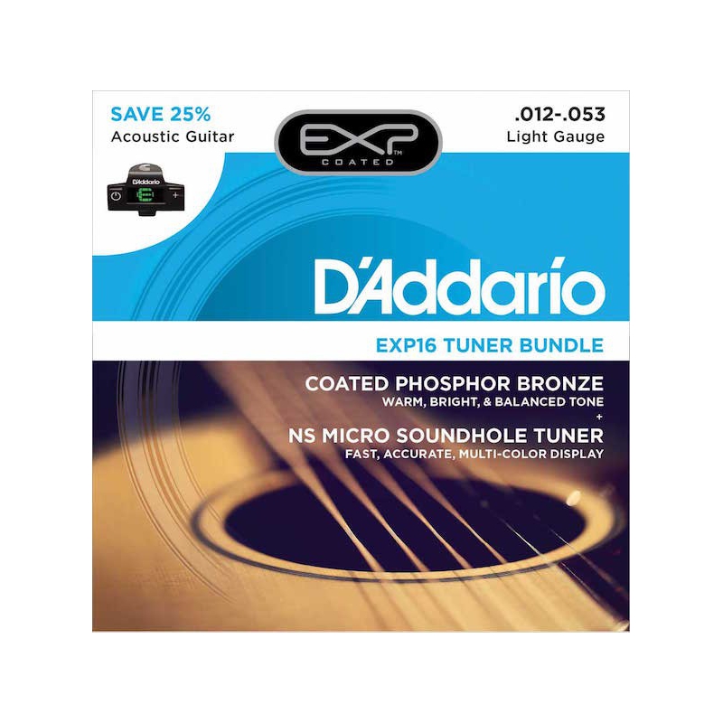 D'Addario EXP16 木吉他弦 ＋ 琴頭側夾調音器套裝組
