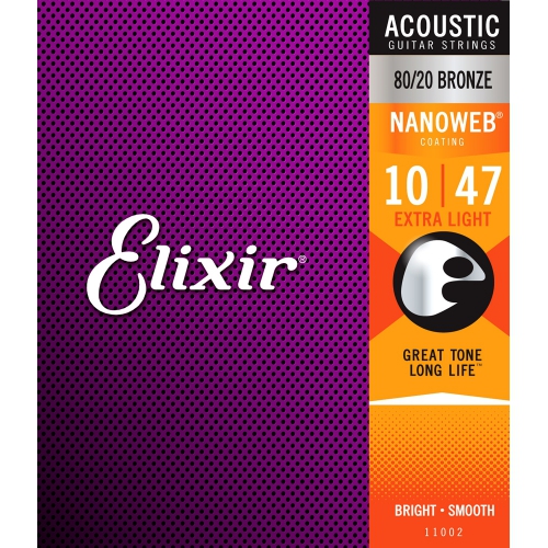 Elixir Nanoweb 薄包覆 10-47 黃銅 木吉他弦 (11002)